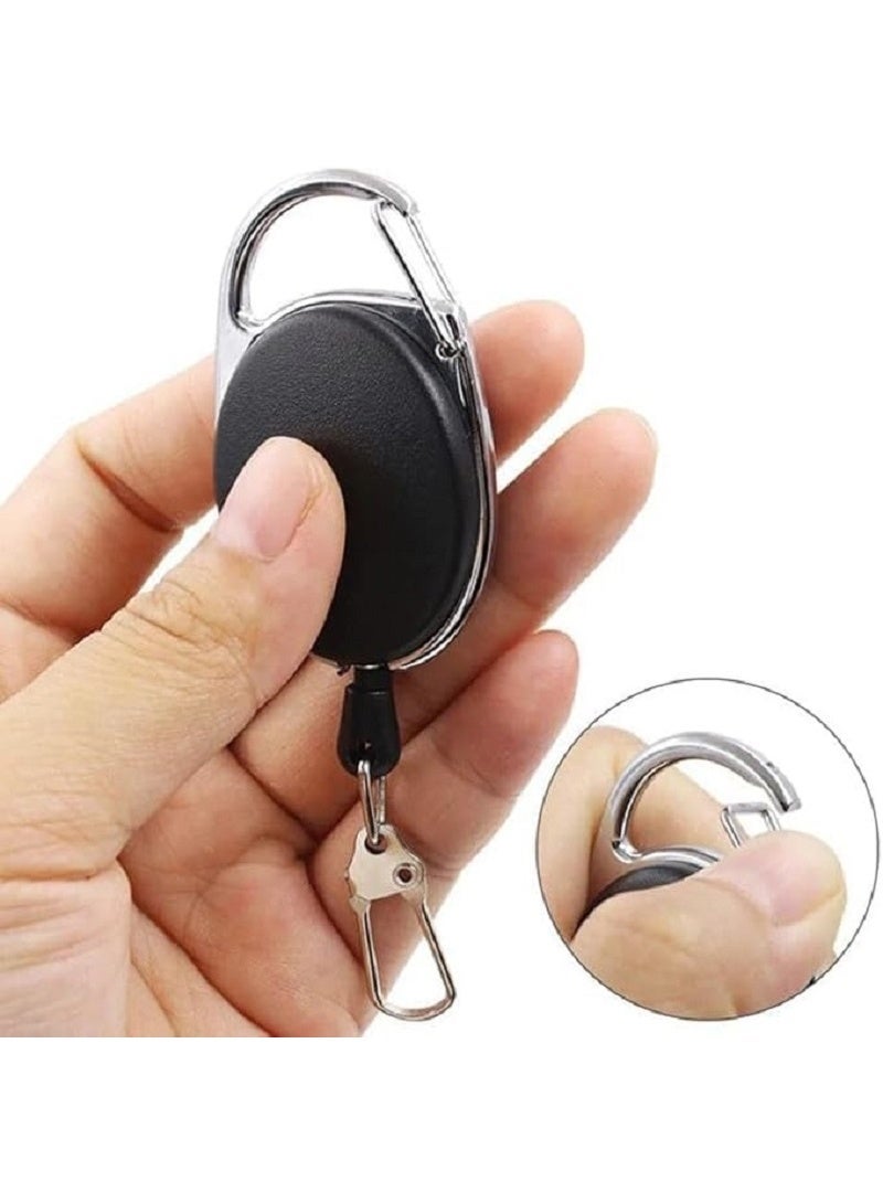 حامل شارة الهوية - بحبل قصير مع مشبك، بكرة شارة حلقة، سلك سحب  - شديد التحمل - حامل بطاقة هوية شفاف قابل للسحب (اسود) - Image 3